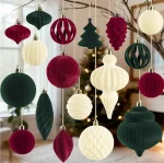 18Pcs Velvet Christmas Tree Ornaments Set, Wine Red Shatterproof Flocked Christmas Decorations Bulk for Tree, Burgundy Decorative Hanging Ball Ornaments for Xmas Holiday Home Party Decor