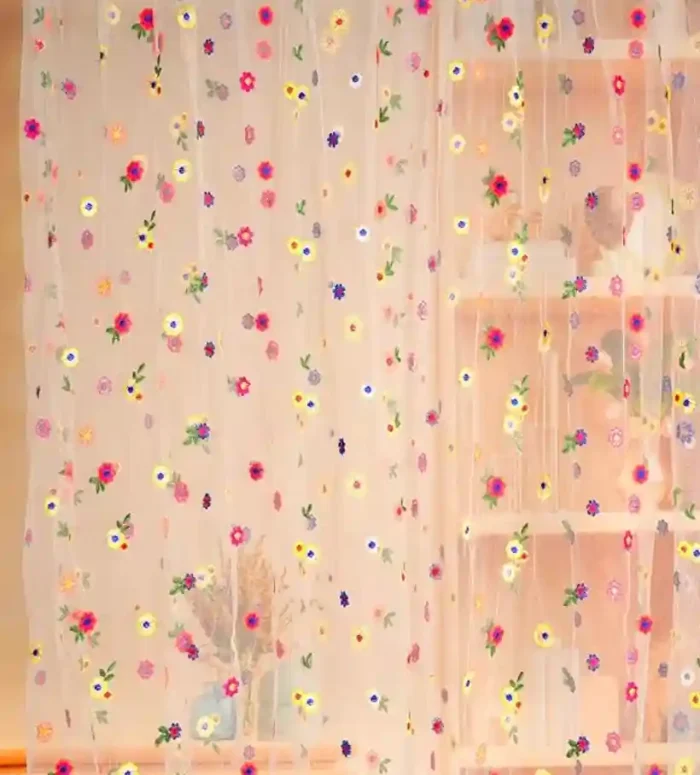 1_副本-11.webp Floral Backdrop Curtain, Champagne Daisy Tulle Flower Embroidery Backdrop Curtain for Spring Summer Easter Wedding Birthday Floral Party Photo Shoot Decorations, 6.5ft×4.9ft - Image 1