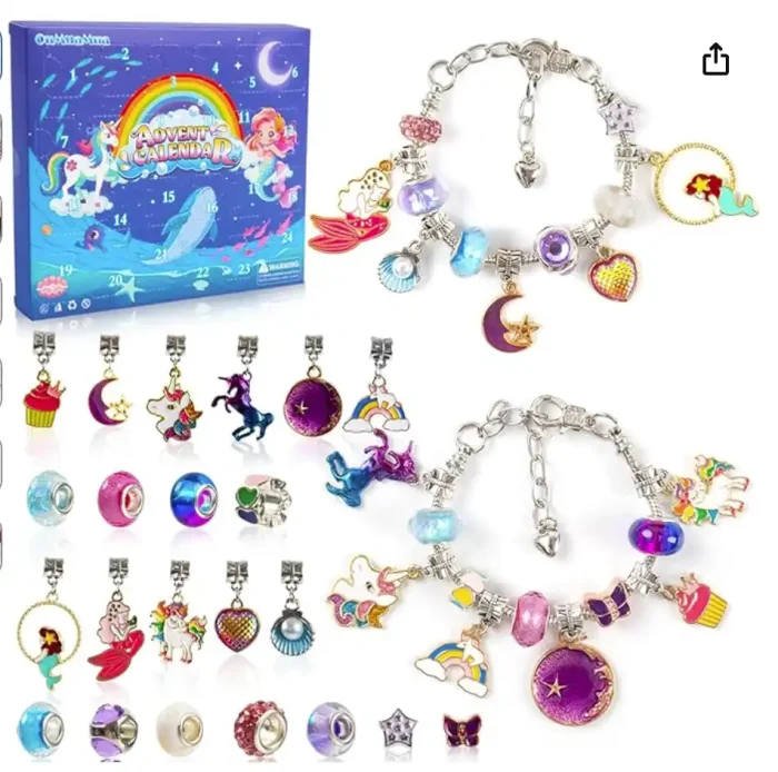 1_副本-2-2.webp Christmas Advent Calendar Bracelets 2025 for Girls 24 Days Xmas Countdown Calendar DIY Jewelry Making Kit Gift 22 Charm Beads 2 Bracelets for Kids Teens Women - Image 1