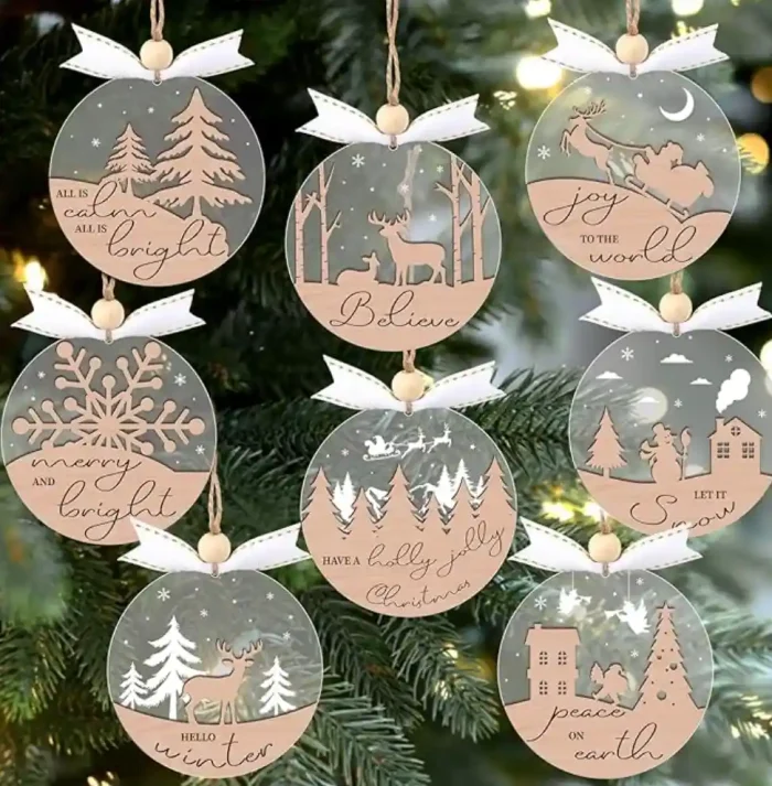 1_副本-4.webp Winter Wonderland Ornaments for Christmas Tree - 6 Pack Christmas Wooden Ornaments for Winter Xmas Holiday Tree Decorations - Image 1