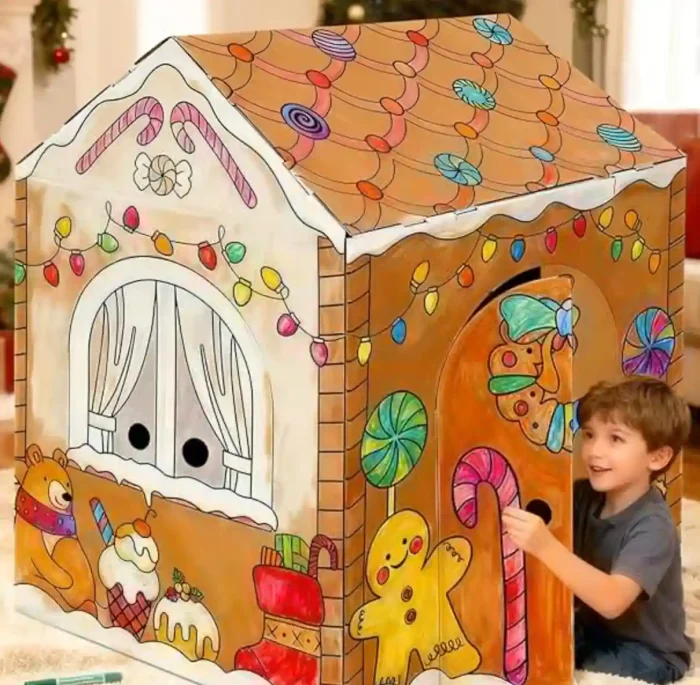 1_副本-8.webp kockuu Gingerbread Cardboard House to Color for Kids Toddlers, Large Gingerbread Cardboard Coloring House Playhouse Christmas Arts & Crafts Activity Indoor Fun, 40" x 32" x 26" - Image 1