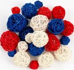 GuassLee 18pcs 4th of July Patriotic Decorative Balls Rattan Decoration - Red Blue White Balls for Independence Day Home Decor Craft Vase Bowl Filler Table Party Supplies Decorations