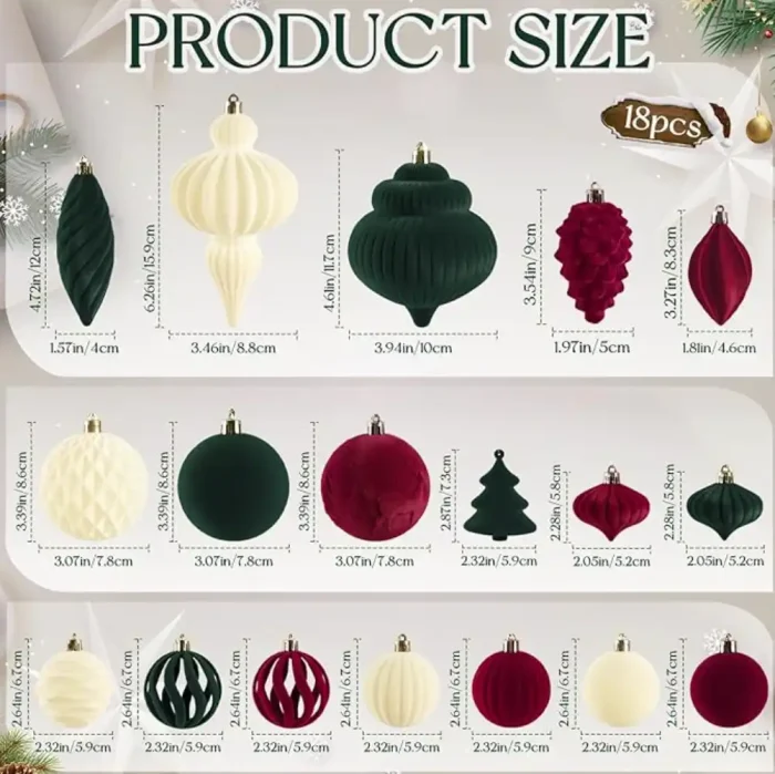 18Pcs Velvet Christmas Tree Ornaments Set, Wine Red Shatterproof Flocked Christmas Decorations Bulk for Tree, Burgundy Decorative Hanging Ball Ornaments for Xmas Holiday Home Party Decor - Image 4