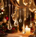 OuMuaMua 64 Pcs Glass Raindrop Christmas Ornaments Crystal Teardrop Hanging Ornaments Clear Chandelier Drop Pendant Decorations for Christmas Tree Winter New Year Party Supplies Home Decor - Image 2