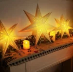Large Paper Star Lanterns with Lights, 3D 7 Pointed Christmas Paper Lanterns, 3Pcs Foldable Decorative Christmas Hanging Decorations for Xmas Wedding New Year Party Home Decor Indoor, 24/18 Inch - Image 3