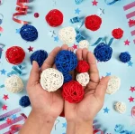 GuassLee 18pcs 4th of July Patriotic Decorative Balls Rattan Decoration - Red Blue White Balls for Independence Day Home Decor Craft Vase Bowl Filler Table Party Supplies Decorations - Image 2