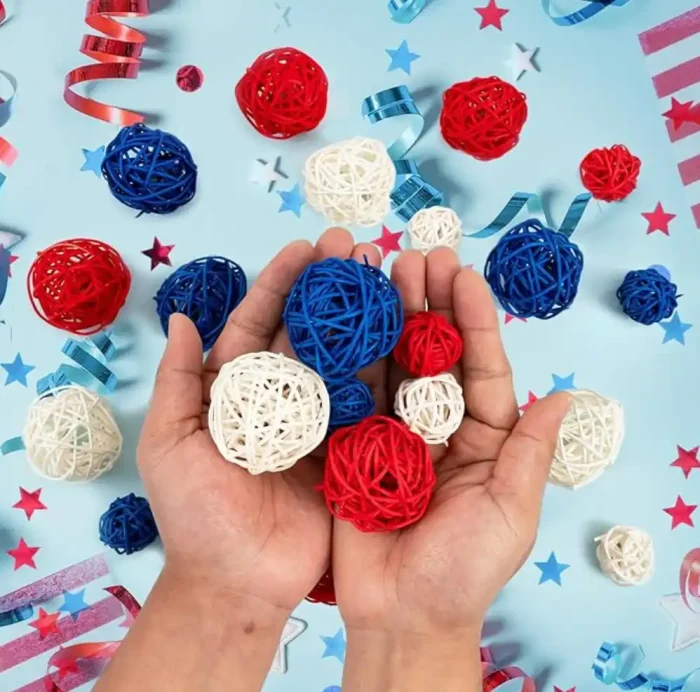 GuassLee 18pcs 4th of July Patriotic Decorative Balls Rattan Decoration - Red Blue White Balls for Independence Day Home Decor Craft Vase Bowl Filler Table Party Supplies Decorations - Image 2