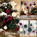 18Pcs Velvet Christmas Tree Ornaments Set, Wine Red Shatterproof Flocked Christmas Decorations Bulk for Tree, Burgundy Decorative Hanging Ball Ornaments for Xmas Holiday Home Party Decor - Image 3