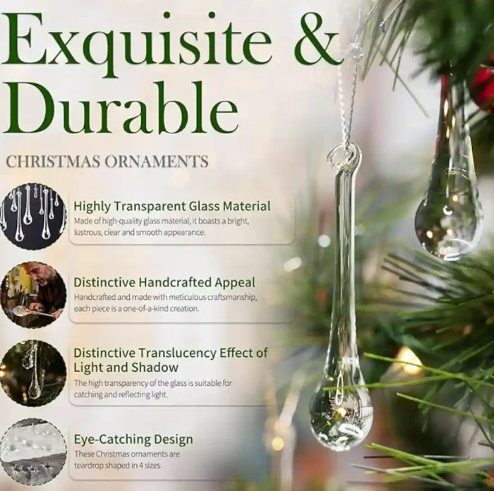 OuMuaMua 64 Pcs Glass Raindrop Christmas Ornaments Crystal Teardrop Hanging Ornaments Clear Chandelier Drop Pendant Decorations for Christmas Tree Winter New Year Party Supplies Home Decor - Image 4