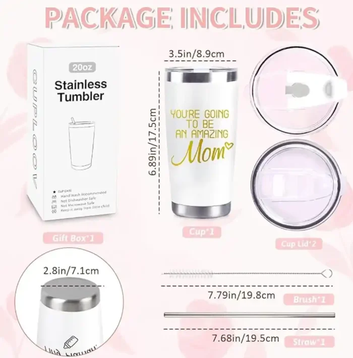 New Mom Gifts For Women First Time Mom Christmas Gifts for Expecting to be Mother 20oz White Insulated Stainless Steel Tumbler Mother’s Day Birthday Baby Showers Gender Reveals Presents - Image 4