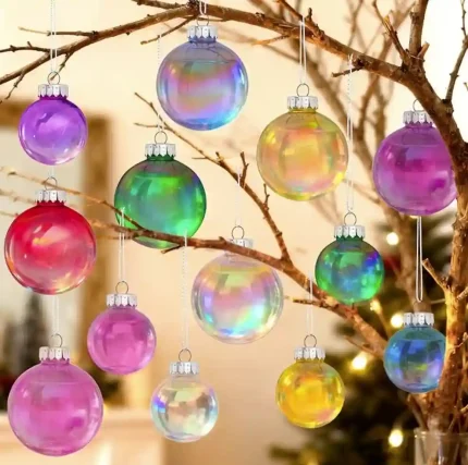 Christmas Balls Ornaments Set, 20Pcs Multi Colored Iridescent Decorative Hanging Balls for Christmas Trees Decorations, Plastic Clear and Shiny Ornaments for Xmas Tree Holiday Party Wedding