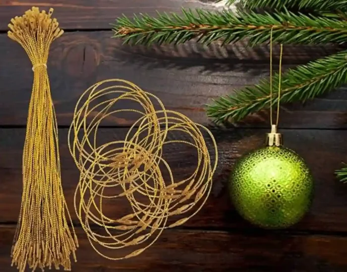 200pcs Christmas Ornaments String Hanger Gold Precut Ribbon Hook for Christmas Tree Ornament Decorations with Snap Fastener - Image 4