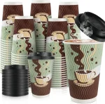 16 oz Disposable Coffee Cups with Lids 48 Pack, Insulated Corrugated Ripple Wall To Go Paper Coffee Cup for Hot Beverage or Cold Drinks, Travel, Home, Office