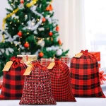 OuMuaMua Fabric Christmas Gift Bags with Drawstring - 6 Pack Cloth Buffalo Plaid Bag with Kraft Gift Tags for Christmas Holiday Present Gift Wrapping - Image 2