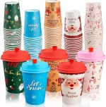 50 Pack Christmas Hot Coffee Cups with 50Pcs Lids, Xmas 12 Oz To Go Coffee Cup Hot Chocolate Cups, Christmas Disposable Paper Cup for Cold Drinks Holiday Winter Party Supplies