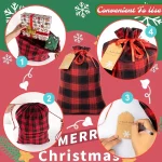 OuMuaMua Fabric Christmas Gift Bags with Drawstring - 6 Pack Cloth Buffalo Plaid Bag with Kraft Gift Tags for Christmas Holiday Present Gift Wrapping - Image 3