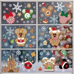 Christmas Gingerbread Window Cling Decorations - 12 Sheets Double-Sided Christmas Gingerbread Sticker for Window Decor, Mouse, Castle, Snowflake Stickers for Indoor Office Home Decor