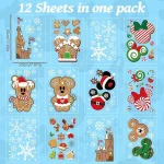 Christmas Gingerbread Window Cling Decorations - 12 Sheets Double-Sided Christmas Gingerbread Sticker for Window Decor, Mouse, Castle, Snowflake Stickers for Indoor Office Home Decor - Image 4