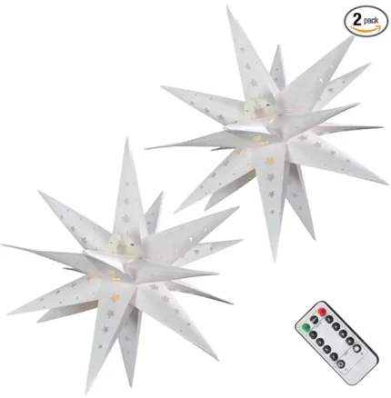 OuMuaMua 2Pcs LED Star Night Lights, 21.7 * 17.7" Polyhedral Sphere Lights | White night lights with star designs. Ideal for kid baby child girl gifts, birthday party, Christmas, home decor