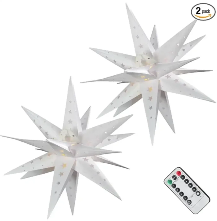 111_副本 OuMuaMua 2Pcs LED Star Night Lights, 21.7 * 17.7" Polyhedral Sphere Lights | White night lights with star designs. Ideal for kid baby child girl gifts, birthday party, Christmas, home decor - Image 1