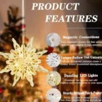 12 Pcs Christmas Paper Snowflake Lanterns, 3D Christmas Paper Star Lanterns with LED Lights, 14/16/18 Inch White Hanging Snowflake Lamps for Xmas Winter Frozen Weddings New Year Party Decor - Image 2