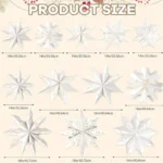 12 Pcs Christmas Paper Snowflake Lanterns, 3D Christmas Paper Star Lanterns with LED Lights, 14/16/18 Inch White Hanging Snowflake Lamps for Xmas Winter Frozen Weddings New Year Party Decor - Image 3