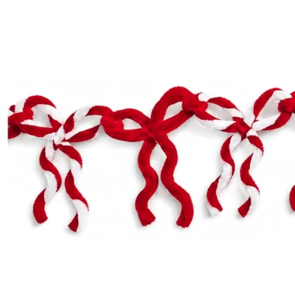 Red White Bow Garland Banner, 6.89 FT Pre-Strung Bows Banner Decor with Pipe Cleaners for Home, Window, Christmas, Girl's Room, Wedding, Birthday, Anniversary