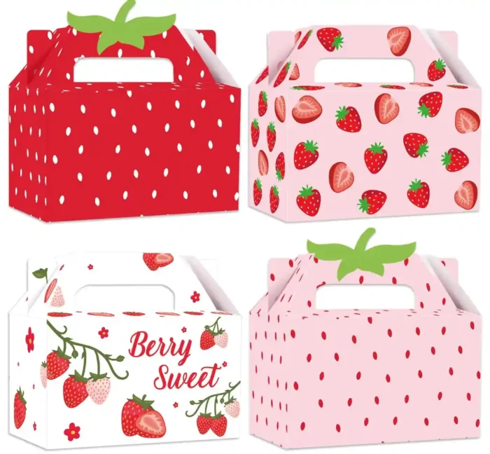 GRADESIN Strawberry Birthday Decorations Party Favor Boxes Treats Gift Bag | 24pcs, 6.3 x 3.2 x 3.9 Inch, candy, shortcake box for Berry First Birthday, baby shower decor supplies - Image 1