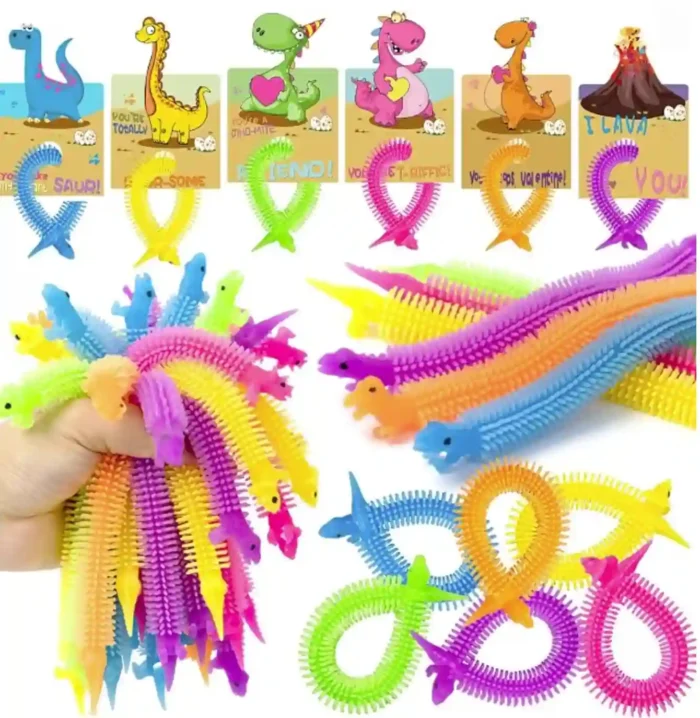 Kids Valentines Day Gifts for Class - 24 Pack Valentines Gift Cards with Glow in The Dark Dinosaur Stretchy String Toys for School Classroom Exchange Gifts, Toddlers Girls Boys Valentines Gifts - Image 4