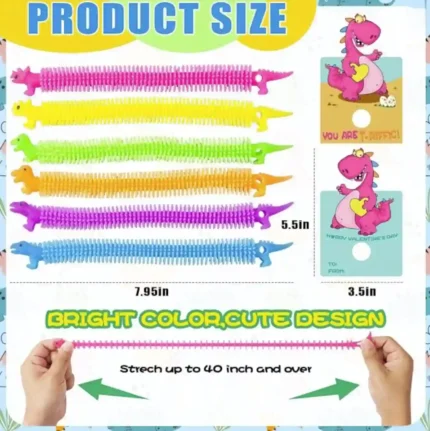 Kids Valentines Day Gifts for Class - 24 Pack Valentines Gift Cards with Glow in The Dark Dinosaur Stretchy String Toys for School Classroom Exchange Gifts, Toddlers Girls Boys Valentines Gifts