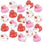 20pcs Rubber Ducks with Cards Gift Valentines Day Party Favors Small 2.36” Assorted Pink Red White Squeaky Duckies in Bulk with Love Heart Cards Treats Giveaways for Kids Cupcake Topper - Image 3