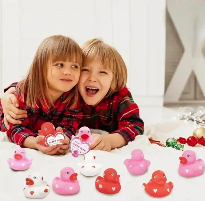 20pcs Rubber Ducks with Cards Gift Valentines Day Party Favors Small 2.36” Assorted Pink Red White Squeaky Duckies in Bulk with Love Heart Cards Treats Giveaways for Kids Cupcake Topper - Image 2